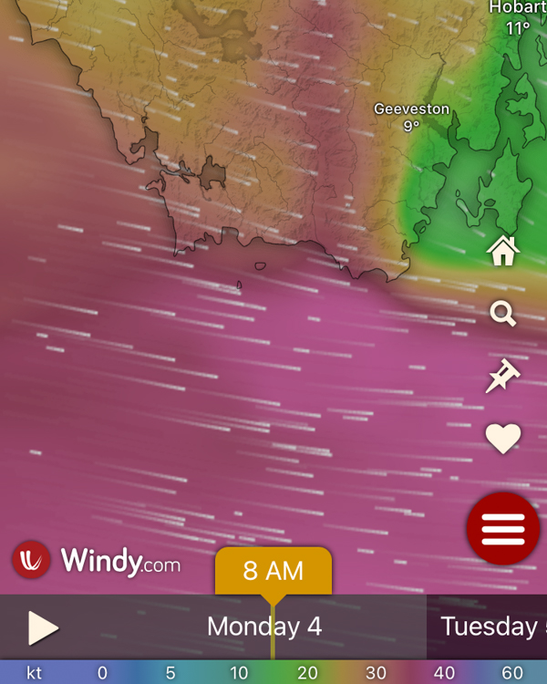 Map of the winds in the Southern Ocean