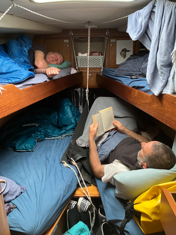 Rob and Brendon relaxing in the forward cabin