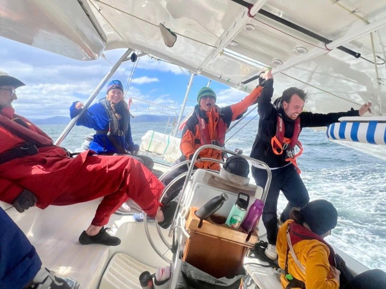 Fun in the cockpit, sailing overpowered down to Deephole Bay Southport