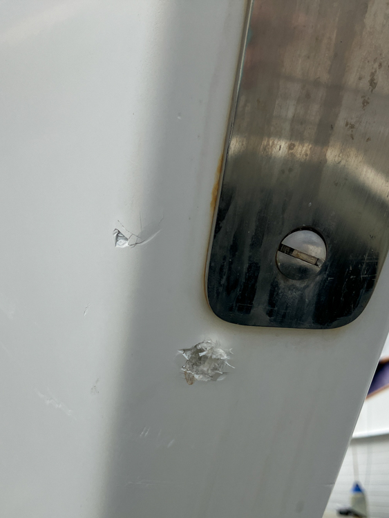 Dents in the bow of Hallberg Rassy 42