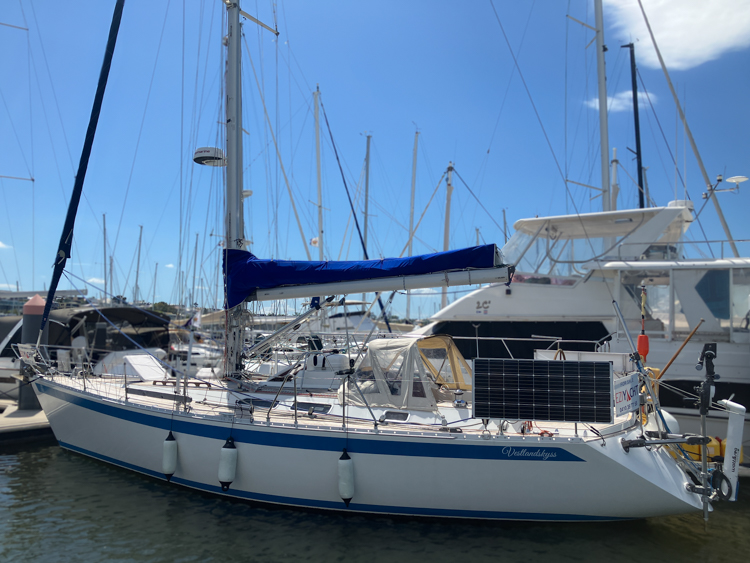 Sweden 390 cruising yacht on the berth at the Royal Queensland Yacht Squadron