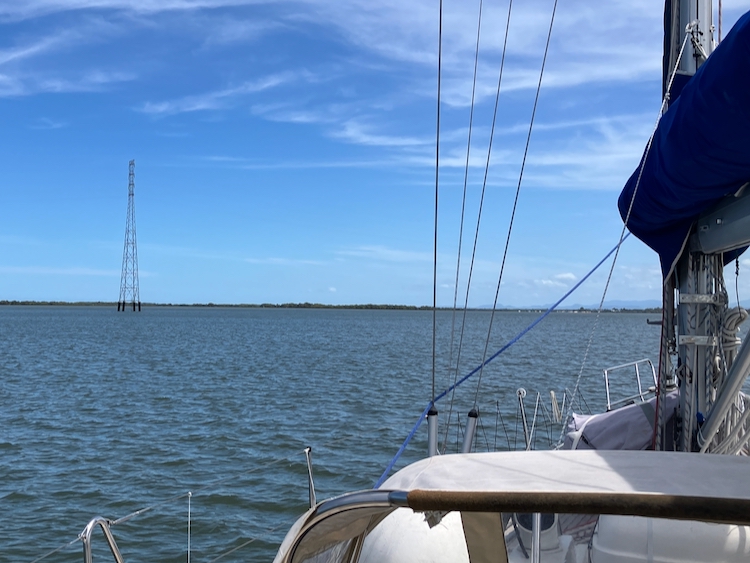 Threading the pylons at Russell Island, on the Main Channel