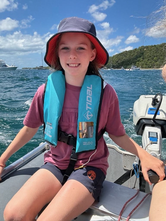 Berrima driving the electric dinghy